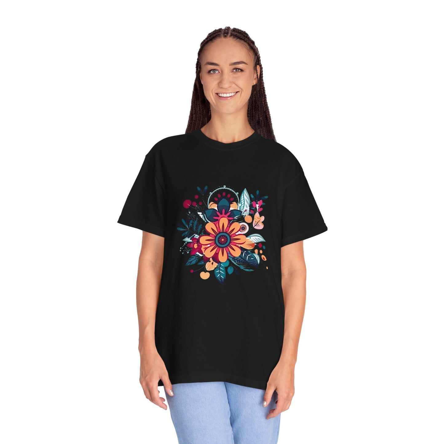 Floral Design Unisex Garment-Dyed T-shirt