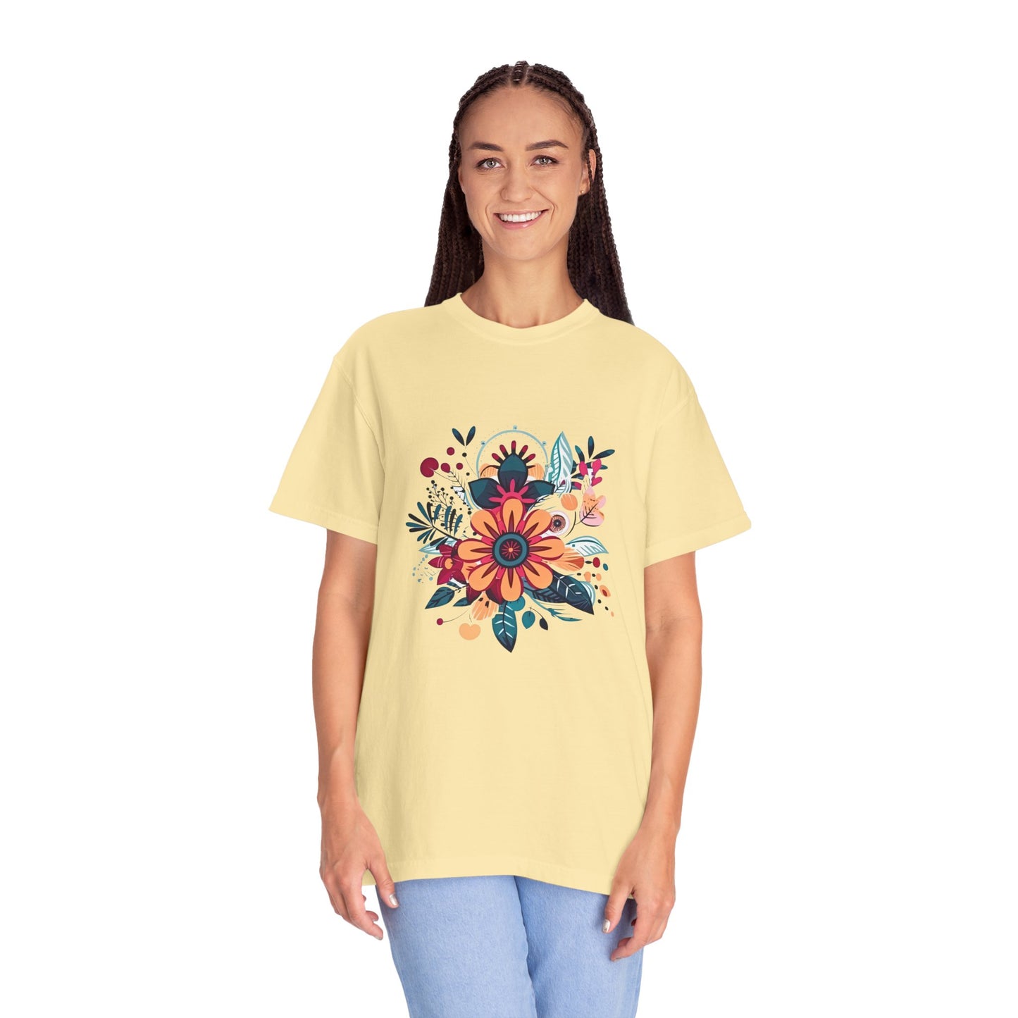 Floral Design Unisex Garment-Dyed T-shirt