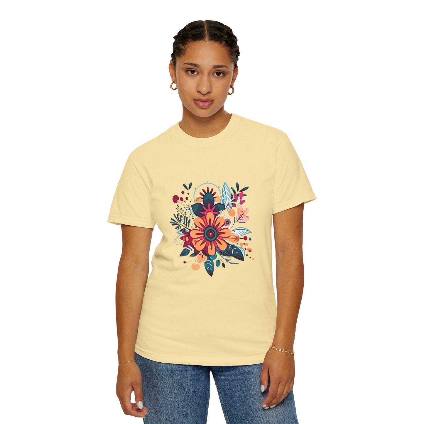 Floral Design Unisex Garment-Dyed T-shirt