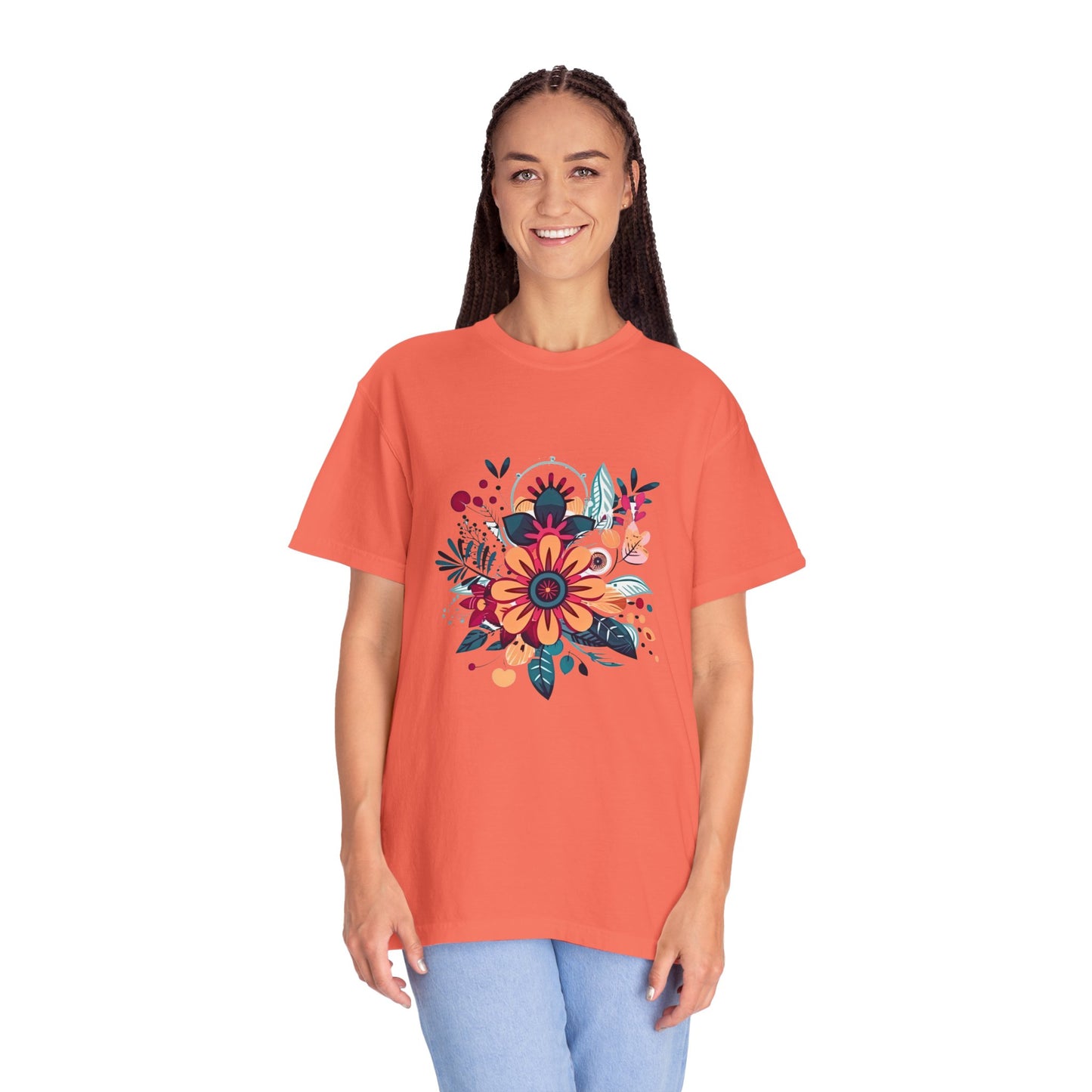 Floral Design Unisex Garment-Dyed T-shirt