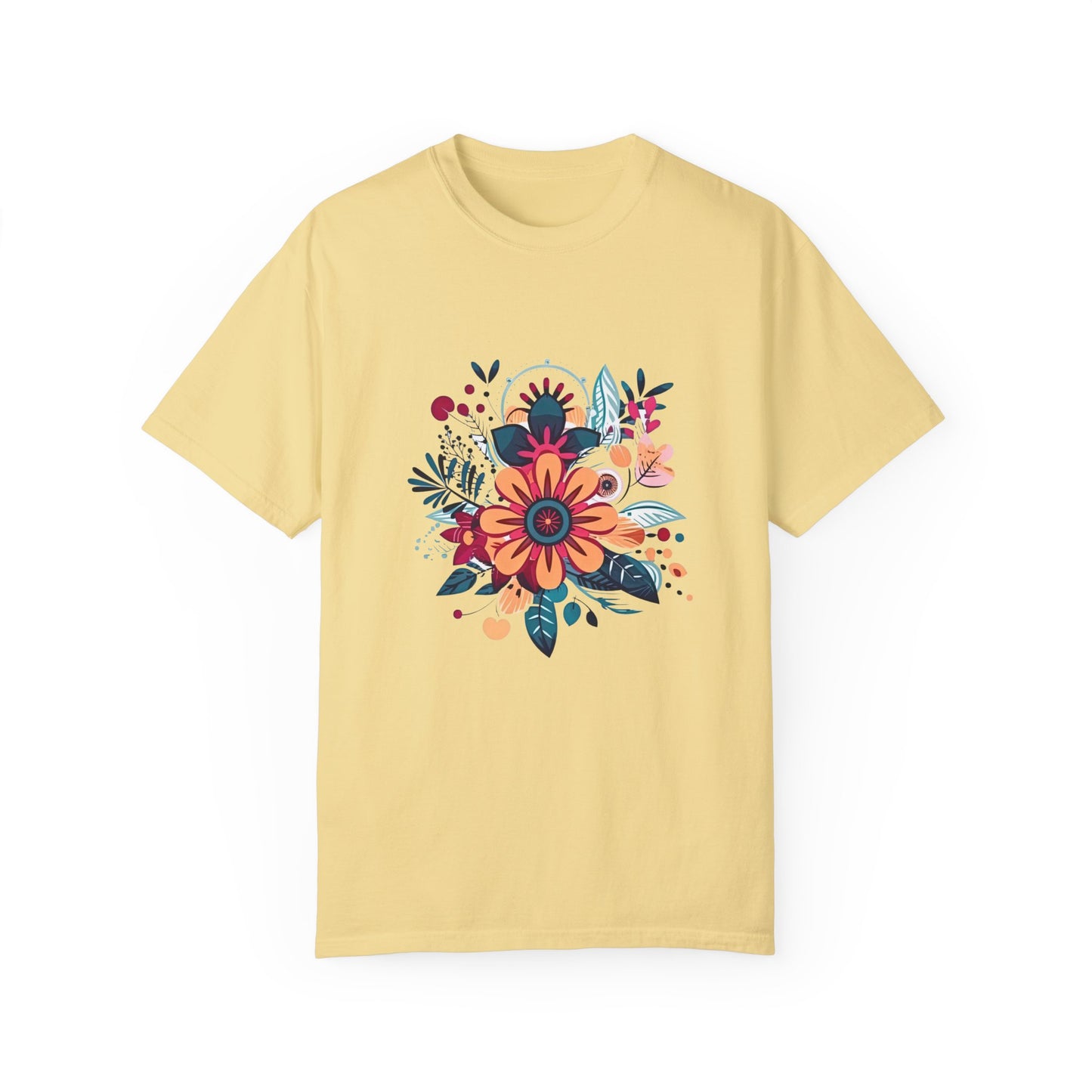 Floral Design Unisex Garment-Dyed T-shirt