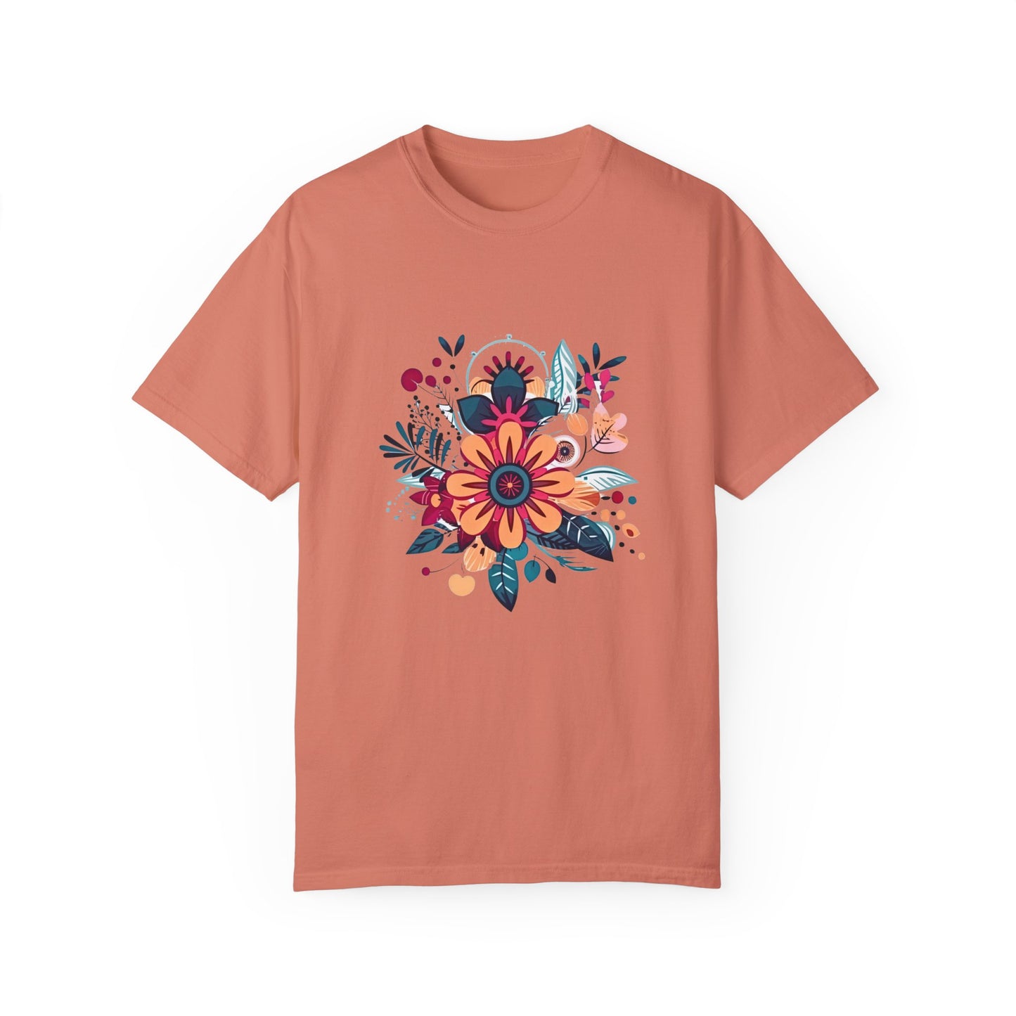 Floral Design Unisex Garment-Dyed T-shirt