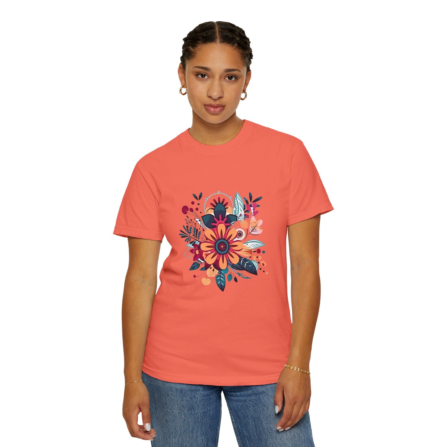 Floral Design Unisex Garment-Dyed T-shirt