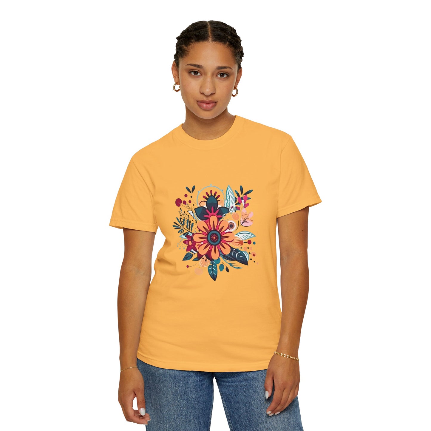 Floral Design Unisex Garment-Dyed T-shirt