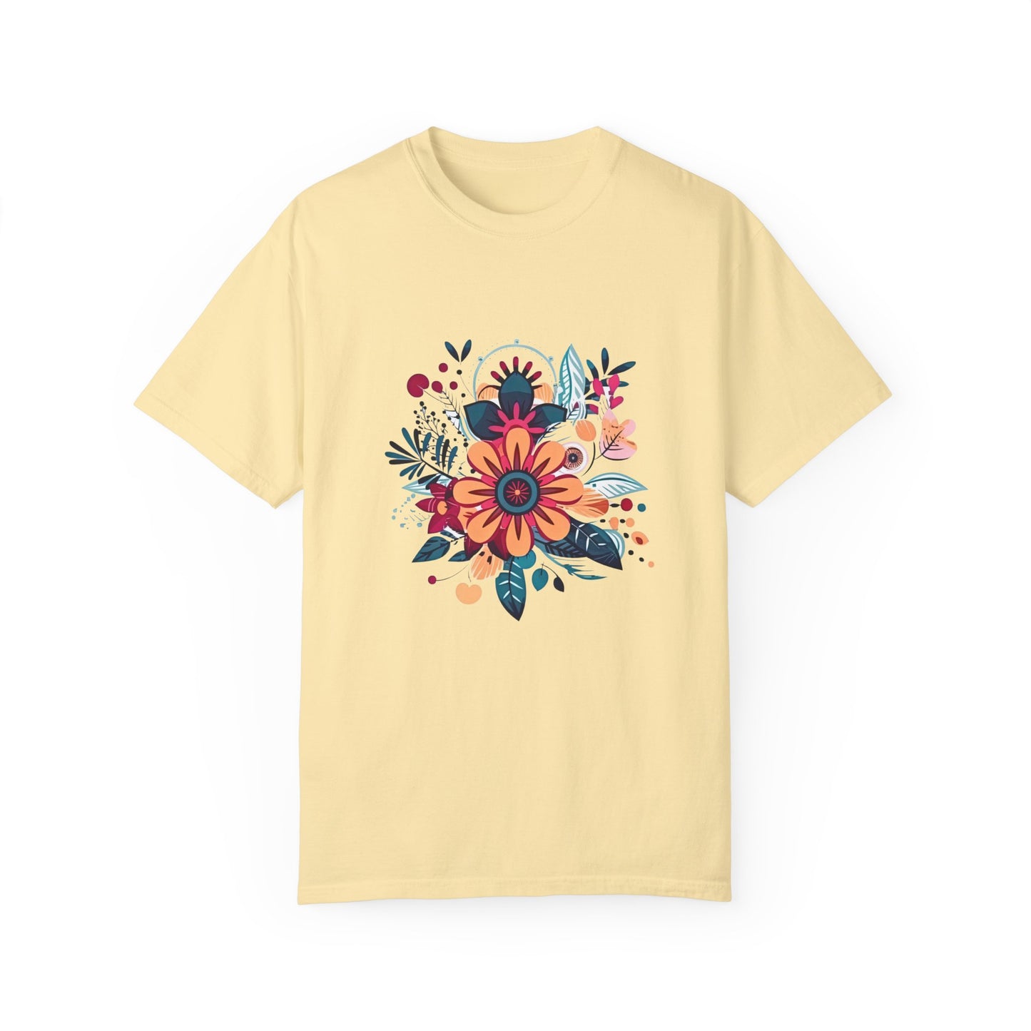 Floral Design Unisex Garment-Dyed T-shirt