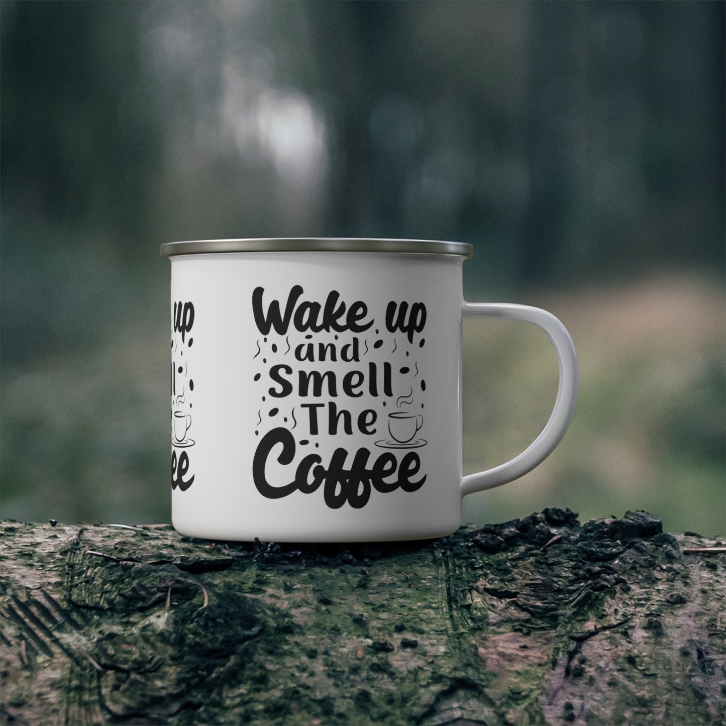 Smell the Coffee Enamel Camping Mug