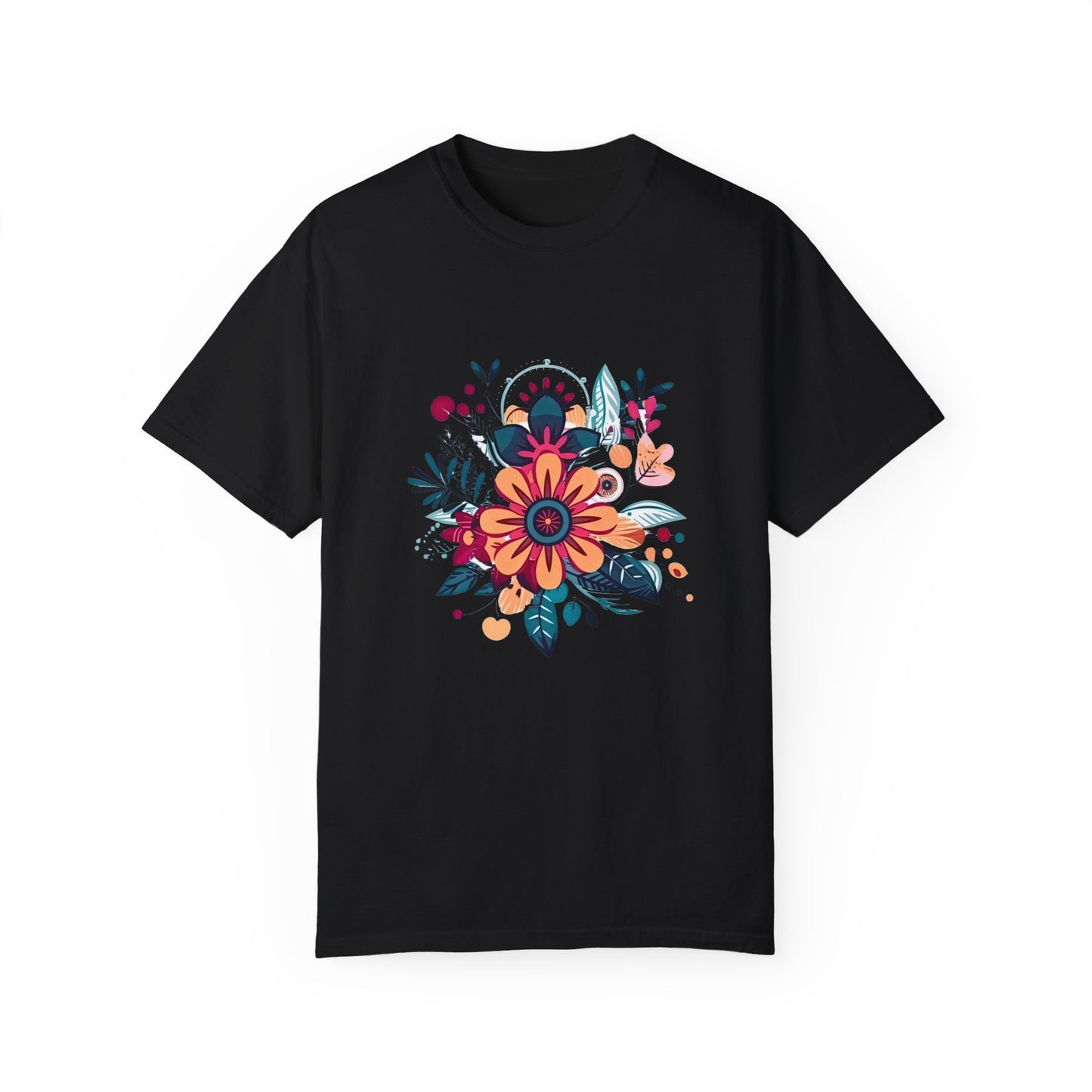 Floral Design Unisex Garment-Dyed T-shirt