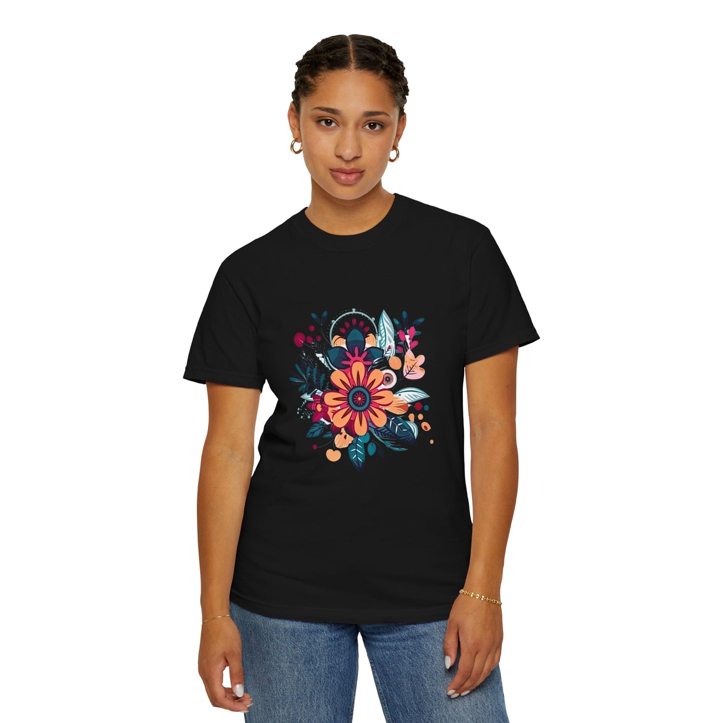 Floral Design Unisex Garment-Dyed T-shirt