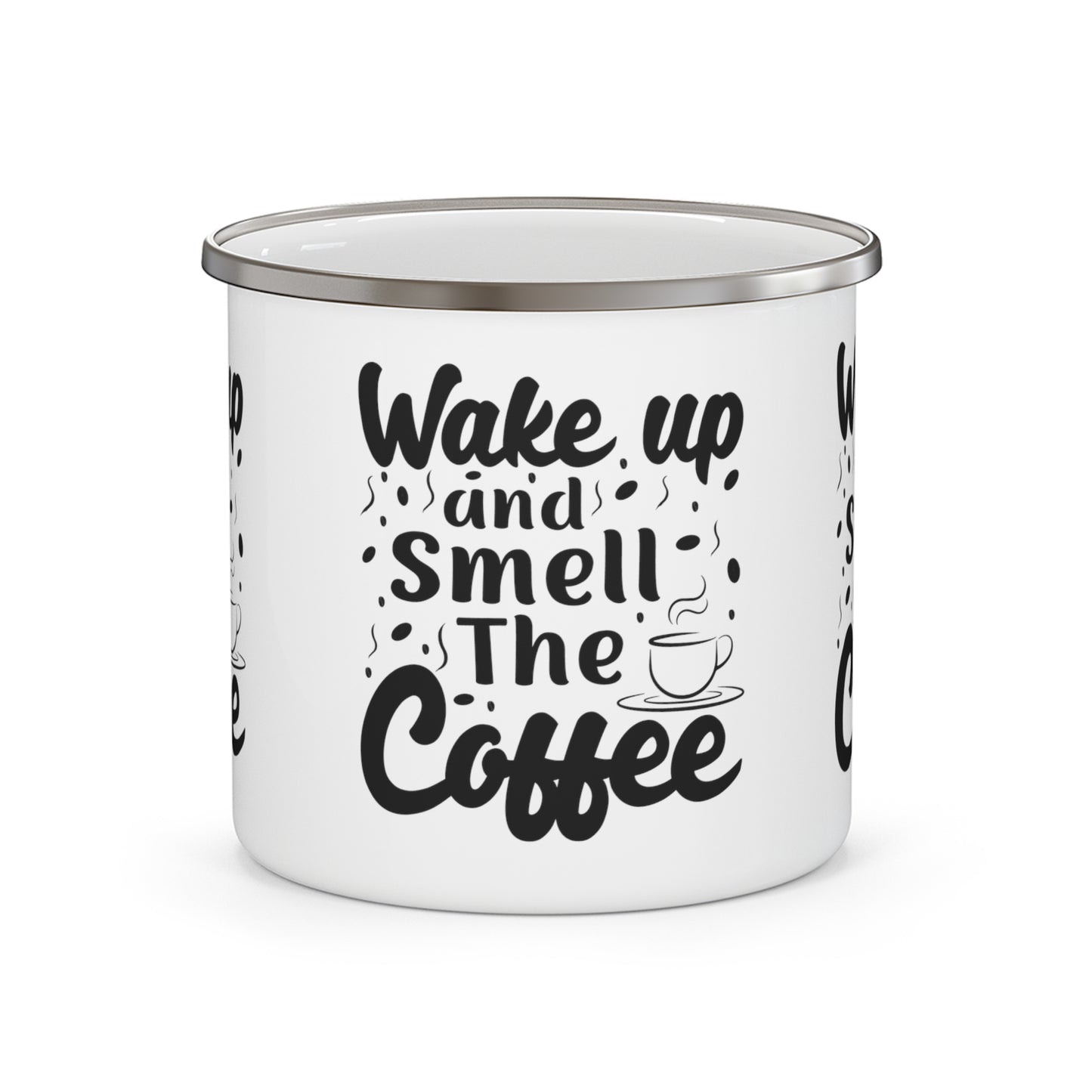 Smell the Coffee Enamel Camping Mug