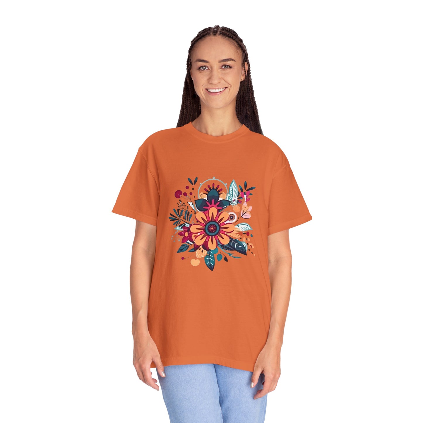 Floral Design Unisex Garment-Dyed T-shirt