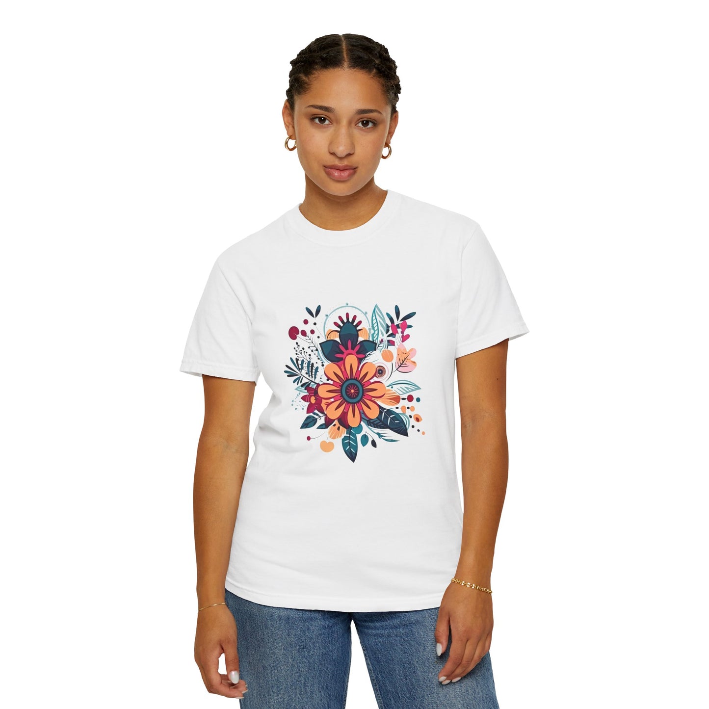 Floral Design Unisex Garment-Dyed T-shirt