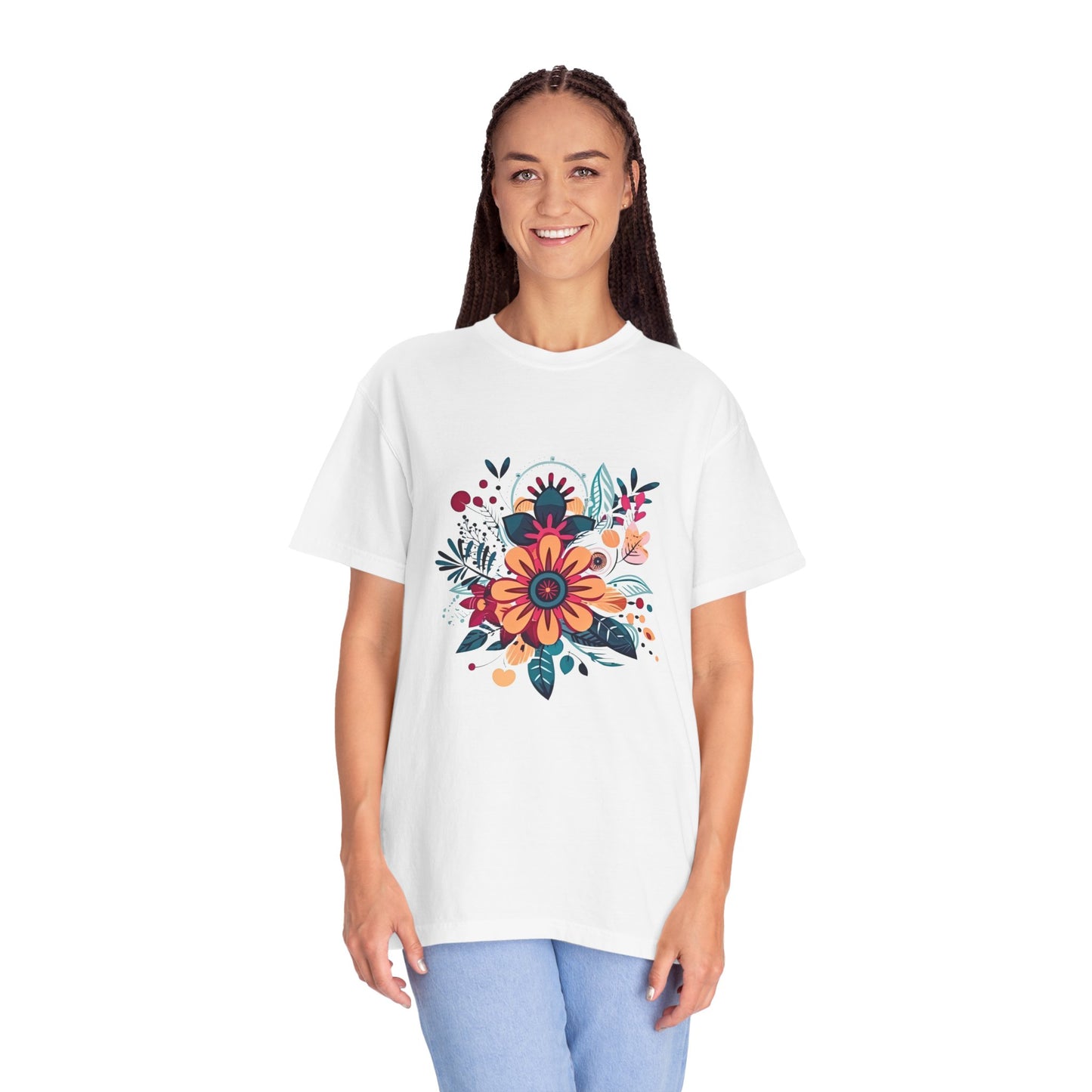 Floral Design Unisex Garment-Dyed T-shirt