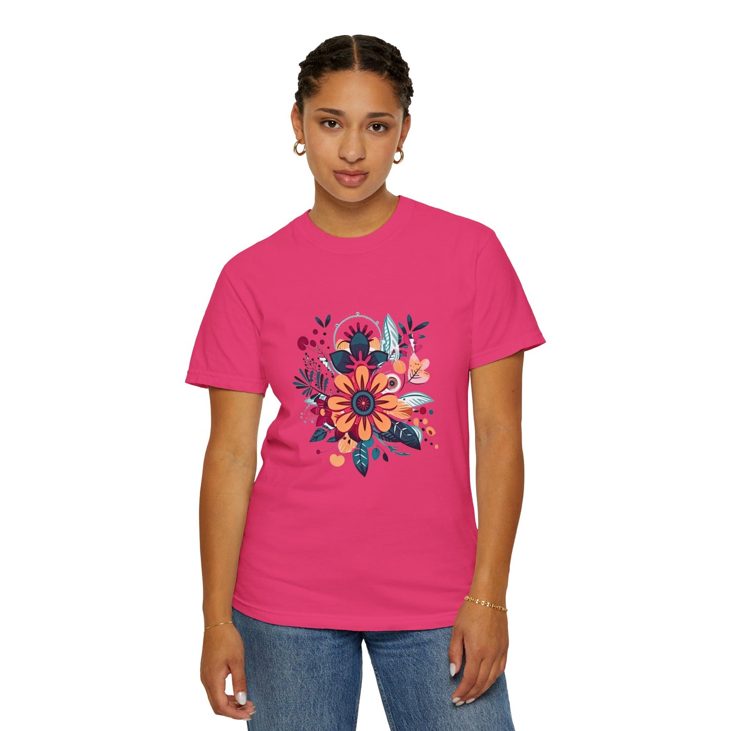 Floral Design Unisex Garment-Dyed T-shirt