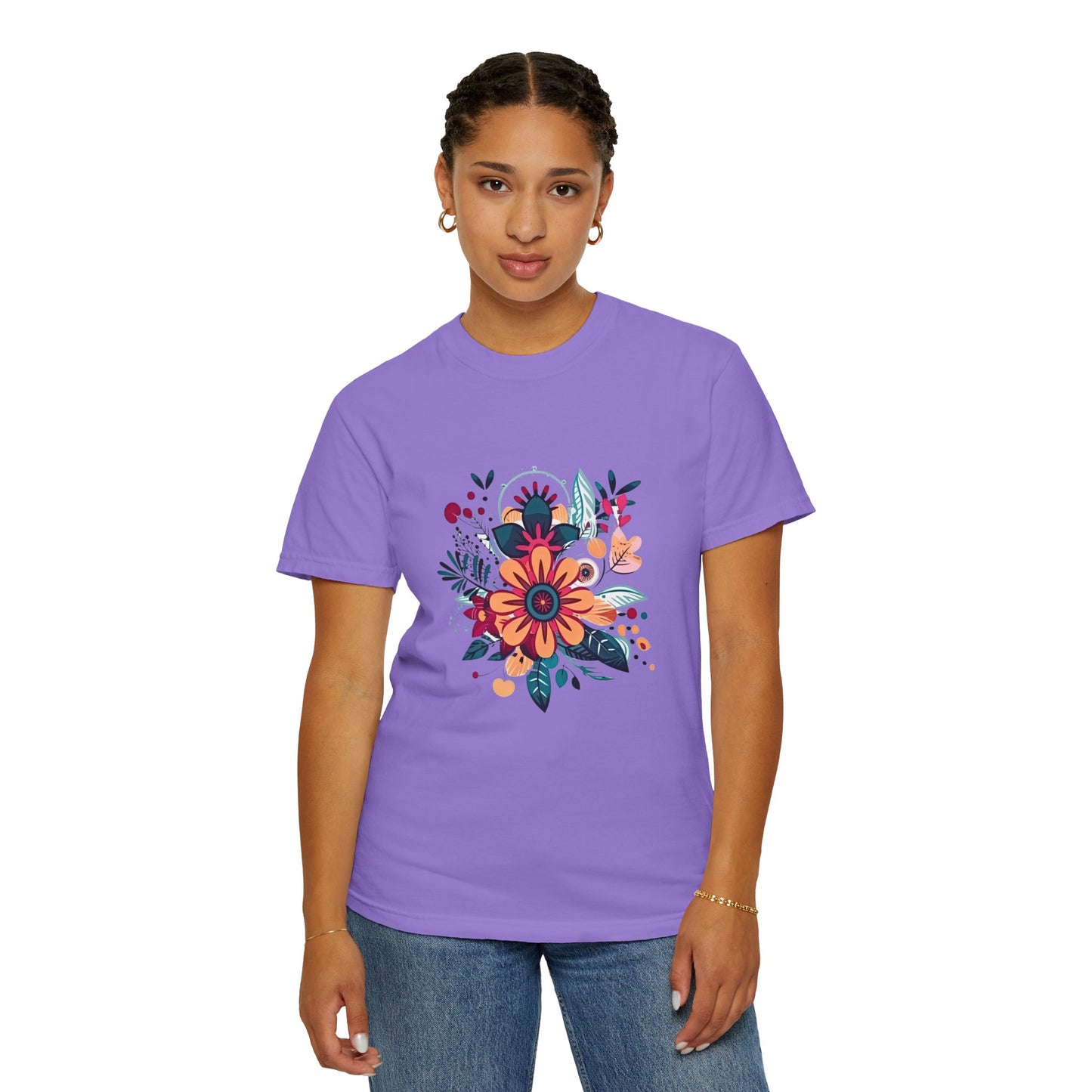 Floral Design Unisex Garment-Dyed T-shirt