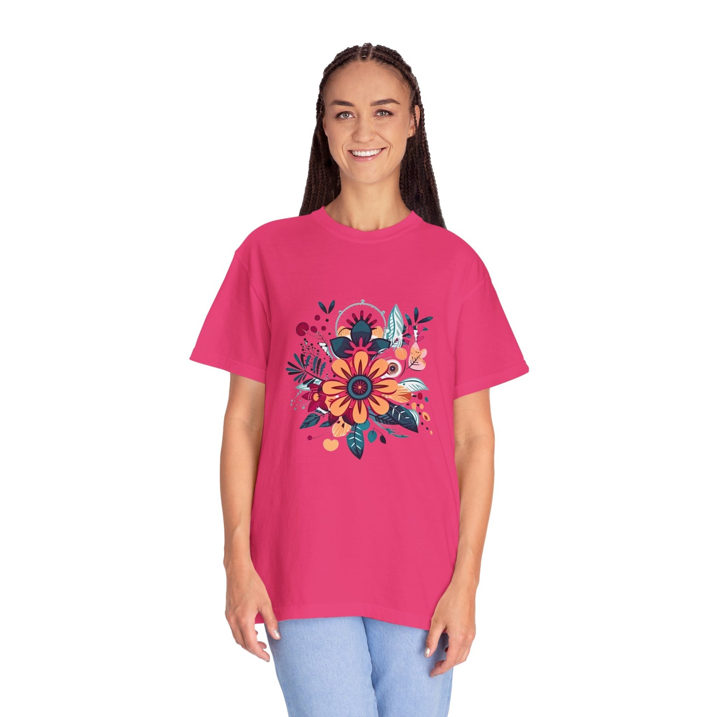 Floral Design Unisex Garment-Dyed T-shirt