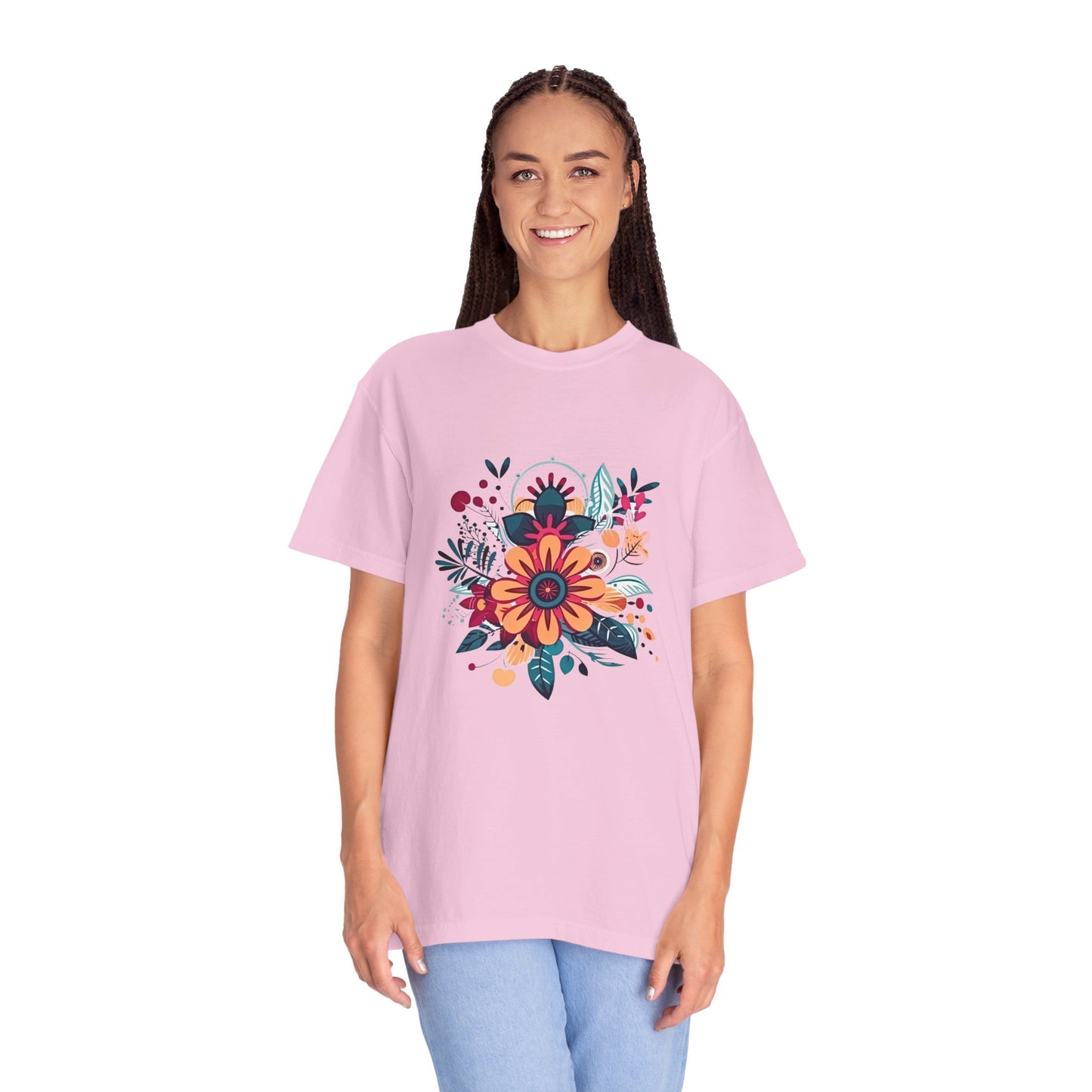 Floral Design Unisex Garment-Dyed T-shirt