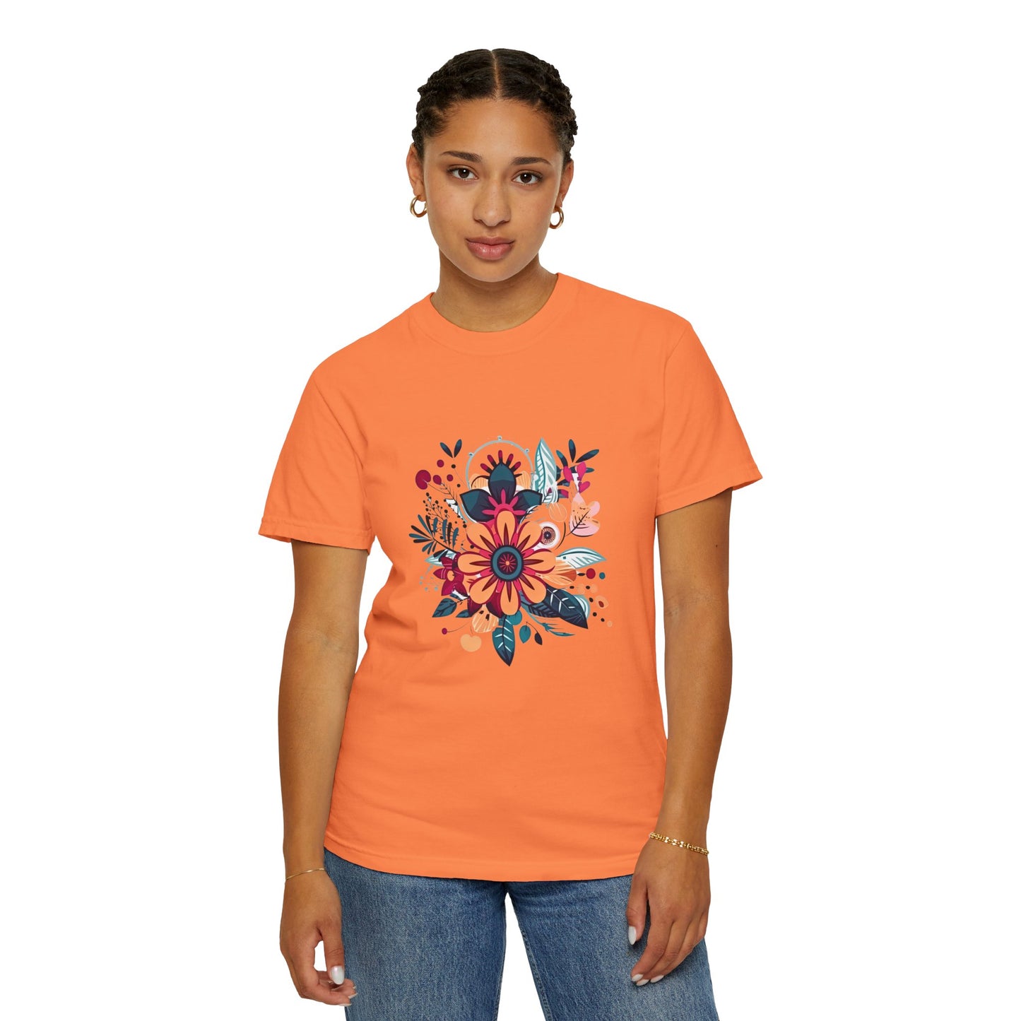 Floral Design Unisex Garment-Dyed T-shirt