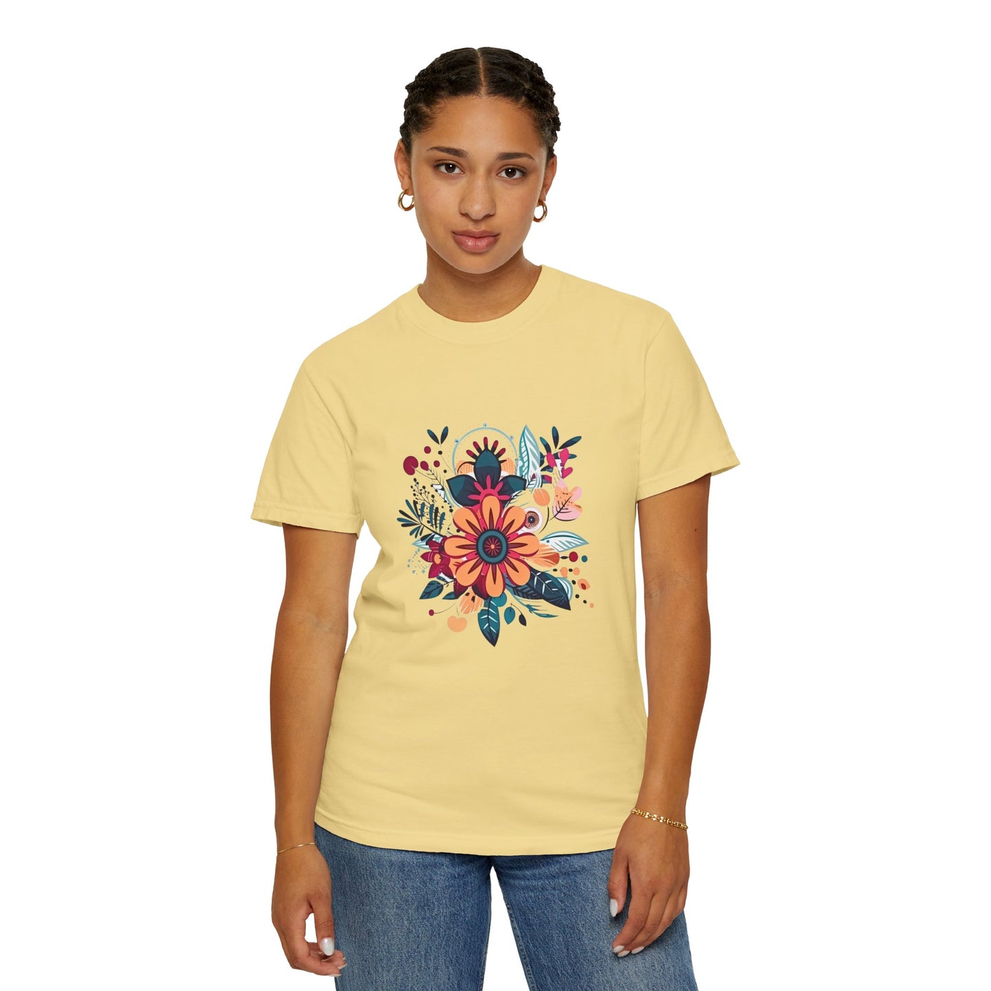 Floral Design Unisex Garment-Dyed T-shirt