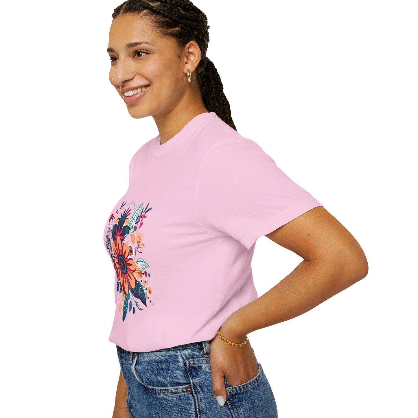 Floral Design Unisex Garment-Dyed T-shirt