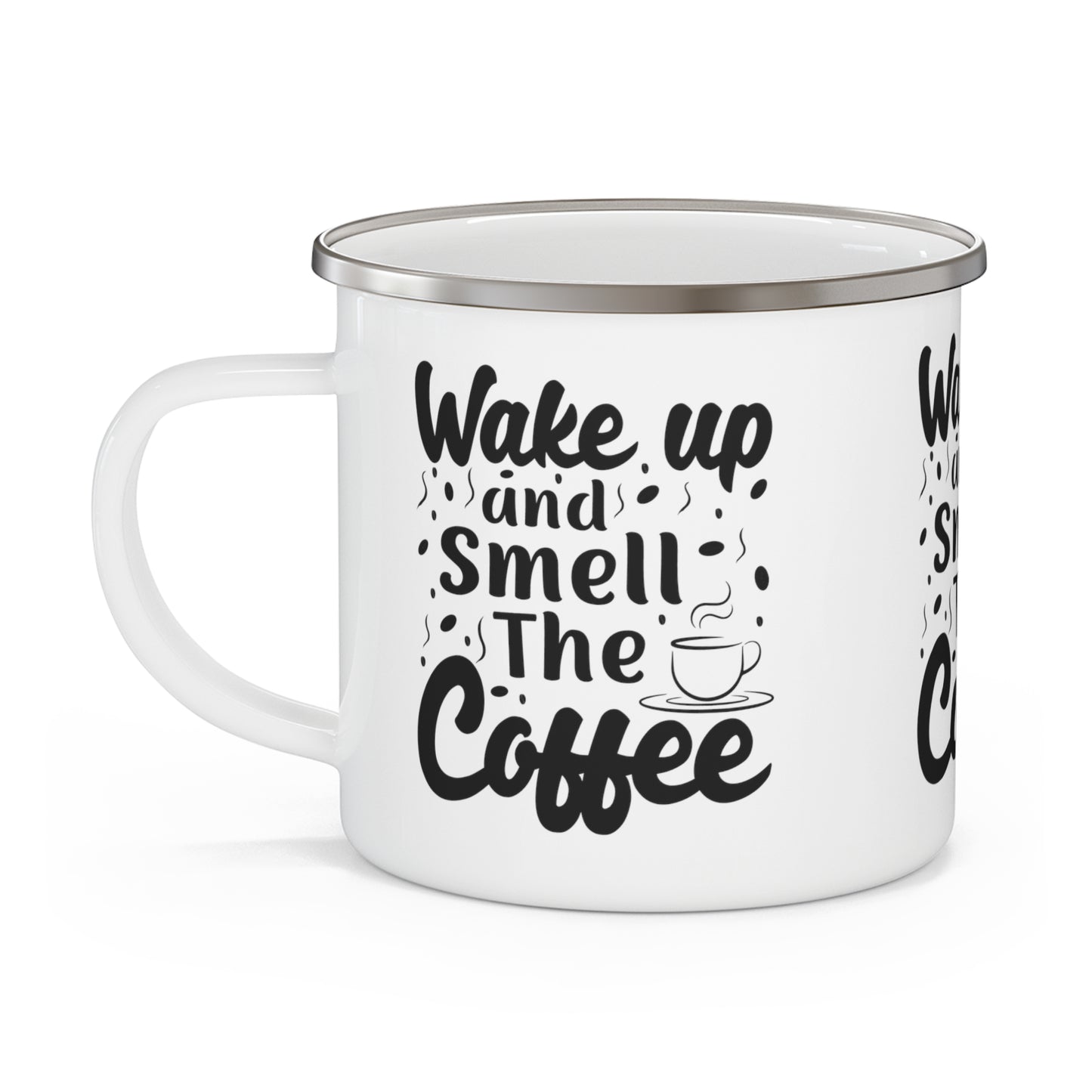 Smell the Coffee Enamel Camping Mug