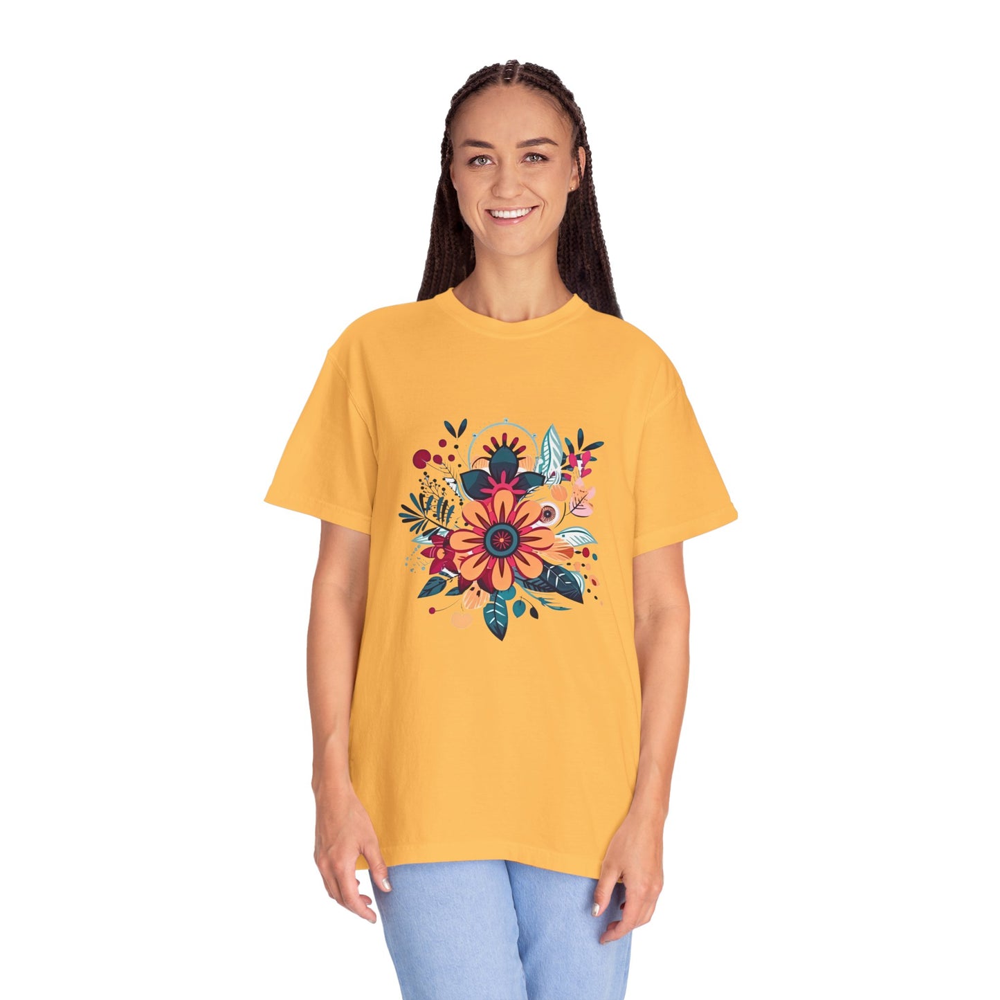 Floral Design Unisex Garment-Dyed T-shirt