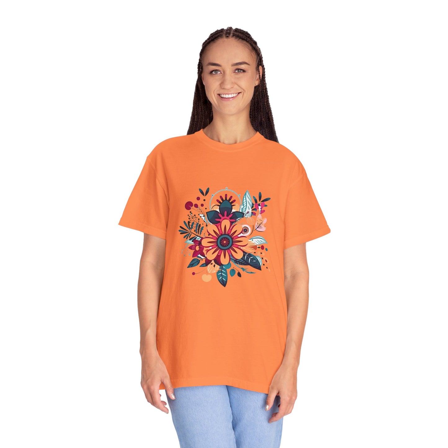 Floral Design Unisex Garment-Dyed T-shirt