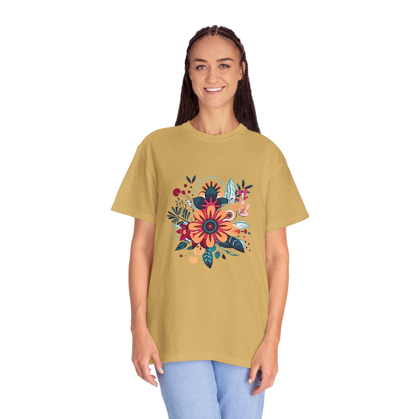 Floral Design Unisex Garment-Dyed T-shirt