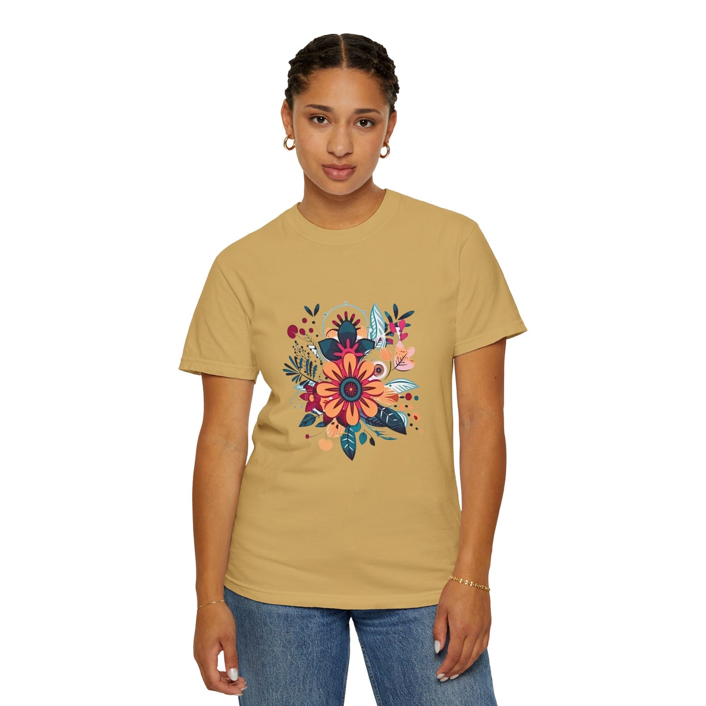 Floral Design Unisex Garment-Dyed T-shirt